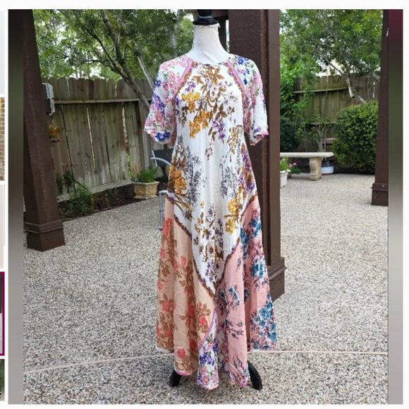 Zara Floral Patchwork Maxi Flowy Sleeve Romantic Boho Dress M - Picture 5 of 8
